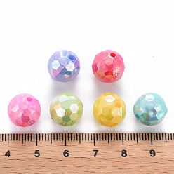 Mixed Color Opaque Acrylic Beads, Faceted, Dyed, AB Color, Round, Mixed Color, 12x11.5mm, Hole: 1.8mm, about 560pcs/500g