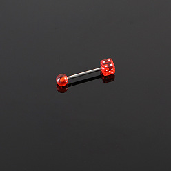 Красный Кости 316l хирургическая нержавеющая сталь с акриловыми кольцами для языка, цвет нержавеющей стали, красные, длина стержня: 7/16"(11мм), штифты : 1.6 мм