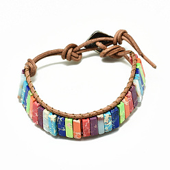 Имперская яшма Коровьей кожаные браслеты шнура, с прямоугольными бусинами из натурального регалита / императорской яшмы / морской яшмы и фурнитурой из сплава, 9~11 дюйм (23~28 см)