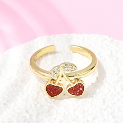 Вишня Латунные кольца-манжеты с микропаве из прозрачных кубических цирконий, без кадмия и без свинца, долговечный, стойки покрытие, реальный 18 k позолоченный, вишня, размер США 6 1/2 (16.9 мм)