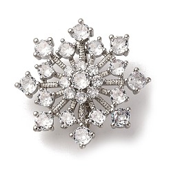 Платина Латунные микро проложить кубического циркония кулон поручительств, цветок, без кадмия и без свинца, стойки покрытие, долговечный, платина, 29x28.5x11.5 мм