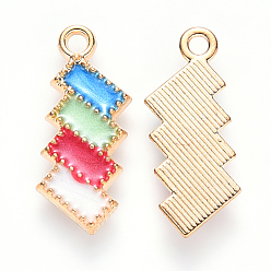 Colorful Alloy Enamel Pendants, Rectangle, Light Gold, Colorful, 22x8.5x2mm, Hole: 1.8mm