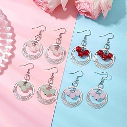 (52) Непрозрачная лаванда 4 пары латунных и стеклянных сережек и 304 серьги-подвески из нержавеющей стали, плоско-круглые, разноцветные, 55.5x30 мм