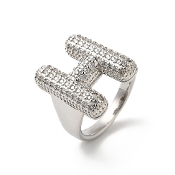 Letter H Открытое кольцо-манжета из латуни с надписью Micro Pave и прозрачным цирконием для женщин, без кадмия, без никеля и без свинца, платина, Письмо ч, 19.5x15.5 мм, размер США 6 (16.5 мм)