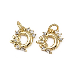Настоящее золото 18K Латунные микро проложить кубического циркония подвески, Луна прелести, с целью перехода в кольце, долговечный, без кадмия и без свинца, стойки покрытие, реальный 18 k позолоченный, 12x13x2 мм, отверстие : 3 мм