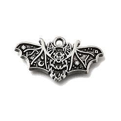 Antique Silver Gothic Tibetan Style Alloy Pendants, Bat with Moon Charms, Antique Silver, 14x26.5x1mm, Hole: 1.5mm