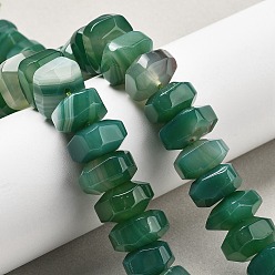 Зеленый Натуральные полосатые агатовые бусы, окрашенная и подогревом, граненые, рондель, зелёные, 15~17x15~17x9~11 мм, отверстие : 1.2 мм, около 19~21 шт / нитка, 6.89''~7.48'' (17.5~19 см)