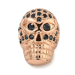 Розовое Золото Латунь микропаве черный кубический цирконий, череп, розовое золото , 12.5x11x8 мм, отверстие : 1.8 мм