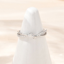 Платина 925 регулируемые манжеты из стерлингового серебра с микропаве из прозрачных кубических цирконий для женщин, крестик, платина, 3.5 мм, внутренний диаметр: регулируемый