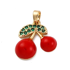 (123L) Белый крем непрозрачный блеск Латунные микро проложить кубического циркония подвески, с эмалью, черри прелести, долговечный, без кадмия и без свинца, стойки покрытие, настоящий 18k с покрытием, огнеупорный кирпич, 15.5x17.5x5 мм, отверстие : 5 мм