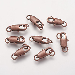 Красная Медь Карабин-лобстеры, латунные, без кадмия, без никеля и без свинца, Красная медь, 16x6 мм, отверстие : 2.5 мм