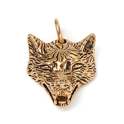 Античное Золото 304 подвески из нержавеющей стали, с прыжковых колец, голова волка, античное золото , 33x30x15 мм, Перейти кольцо: 13x2 мм, внутренний диаметр: 9 мм