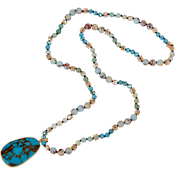 Темно-Голубой Ожерелья с подвесками в форме слезы из окрашенной синтетической императорской яшмы, Женские ожерелья из натуральных цветочных бусин амазонита, камня шоушань и стеклянных бусин, глубокое синее небо, 31.10 дюйм (79 см)