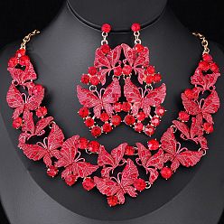 Красный Ожерелья с подвесками из сплава эмали и страз и серьги-гвоздики, бабочка, красные, 19.69 дюйм (50 см)