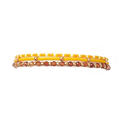 Garnet 3Pcs 3 Style Natural Garnet & Glass Seed Beaded Stretch Bracelets Set for Women, Inner Diameter: 1-7/8~2 inch(4.8~5cm), 1Pc/style
