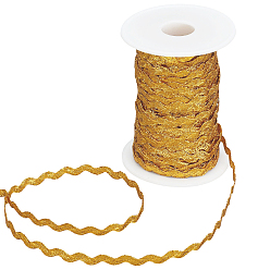 Or 40m bordure de franges courbées en vagues, ruban à coudre, pour la robe en tissu bricolage faire décorer, avec 1pc bobines vides, or, 1/4 pouces ~ 3/8 pouces (5~8.5 mm)