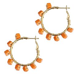 Темно-Оранжевый 201 из нержавеющей стали акриловые серьги обруча, богемный стиль, золотые, кубические, темно-оранжевый, 35 мм