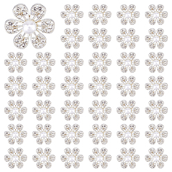 Серебро 40 шт. 1 пуговицы из сплава со стразами и отверстиями, с имитацией жемчуга, цветок, серебряные, 21.5x20x10.5 мм, отверстие : 2 мм