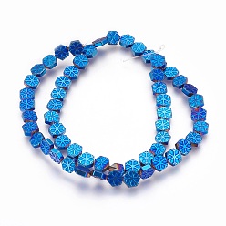 со Синим Покрытием Гальванические немагнитная синтетический гематит бисер пряди, полировать, снежинка, с покрытием синим, 6x7x2 мм, отверстие : 1 мм, около 62 шт / нитка, 15.74 дюйм (40 см)