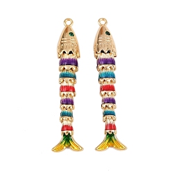 Настоящее золото 18K Латунные микро проложить кубического циркония подвески, с эмалью, рыба, реальный 18 k позолоченный, 45x10.5x6 мм, отверстие : 1.4 мм