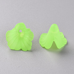 Yellow Green Transparent Acrylic Bead Caps, Trumpet Flower Beads, Frosted, Flower, Yellow Green, 18x18x17mm, Hole: 1.5mm, about 700pcs/500g