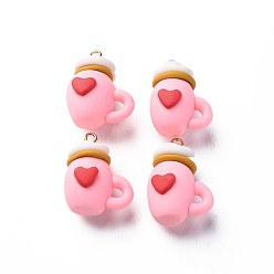 Pink Handmade Polymer Clay Pendants, with Light Gold Iron Loops, Christmas, Feeding-bottle with Heart, Pink, 24.5~26.5x18.5~19.5x14~15mm, Hole: 1.8~2mm