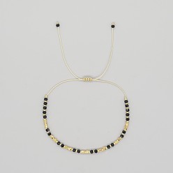 Obsidienne Bracelets ajustables bohèmes en perles rondelles tressées à facettes en obsidienne naturelle., 11.02 pouce (28 cm)