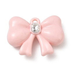 Pink Opaque Acrylic with Crystal Rhinestone Big Pendants, Bowknot Charms, Pink, 44x59x17mm, Hole: 4mm