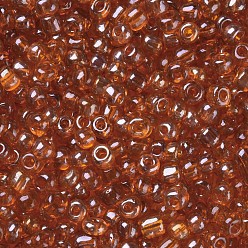 Orange Glass Seed Beads, Trans. Colours Lustered, Round, Orange, 4mm, Hole: 1.5mm, about 4500pcs/pound