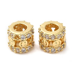 Золотой Стойки обшивки латунь кубического циркония бусы, долговечный, без кадмия и без свинца, полая колонна с улыбающимся лицом, золотые, 7.4x6.4 мм, отверстие : 3.5 мм