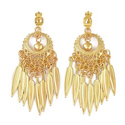 Golden Bohemia Zinc Alloy Clip-on Earrings, Chandelier Earrings for Women, Golden, 70x24mm