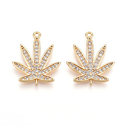 Прозрачный Латунные микро проложить кубического циркония подвески, кленовый лист подвески, долговечный, без никеля , реальный 18 k позолоченный, прозрачные, 24.5x20x2 мм, отверстие : 1.5 мм