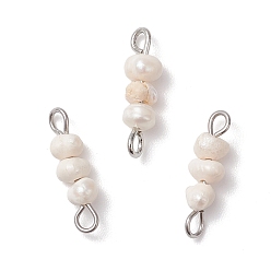 Нержавеющая Сталь Цвет Натуральные бусины из пресноводного жемчуга в форме картофеля, с 304 двойными петлями из нержавеющей стали, старинный белый, цвет нержавеющей стали, 15.5x4.5x3.5~4.5 мм, отверстие : 1.6~1.8 мм
