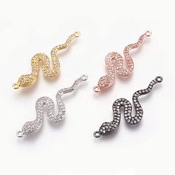 (52) Непрозрачная лаванда Латунные микро проложить кубических ссылки циркония, долговечный, змея, без свинца, без никеля и без кадмия, прозрачные, разноцветные, 39x13.5x3 мм, отверстие : 1.2 мм