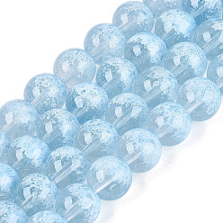 Cornflower Blue Transparent Half Spray Painted Glass Beads Strands, Round, Cornflower Blue, 10mm, Hole: 1~1.2mm, about 81~86pcs/strand, 29.72~31.69 inch(75.5~80.5cm)
