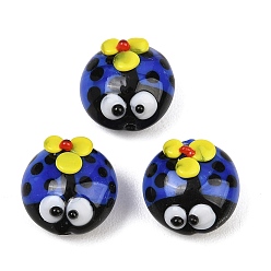 Blue Handmade Lampwork Beads, Ladybug, Blue, 14.5x15x10mm, Hole: 1.8mm