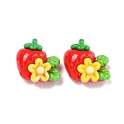 Клубника Рождественская тема, непрозрачная смола, декодированные кабошоны, клубника с цветком, 14.5x16x7.5 мм
