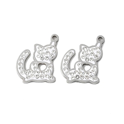 Cat Shape 201 из нержавеющей стали горный хрусталь подвески, с эмалью, цвет нержавеющей стали, форма кошки, 14x13.5x2 мм, отверстие : 1.2 мм