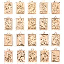 Light Gold 2 комплекты подвесок из цинкового сплава, прямоугольник с Таро, золотой свет, 23x14.5x1.5 мм, отверстие : 1.5 мм, 20 шт / комплект