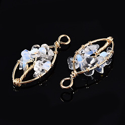 Опал Opalite подвески, золотистая латунная проволока, дерево, овальные, 40.5~44x17.5~19x6~7.5 мм, отверстие : 4 мм