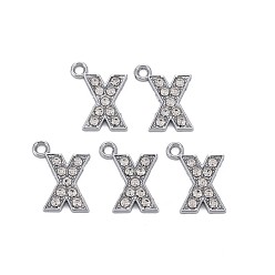 Letter X Подвески из сплава , с кристально горный хрусталь, платина, без кадмия и без свинца, алфавит, letter.x, 18x14x2 мм, отверстие : 2 мм