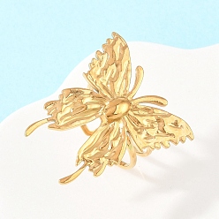 Золотой 304 Открытые кольца-манжеты в виде бабочки из нержавеющей стали, ионное покрытие (ip), золотые, размер США 7 1/4 (17.5 мм)