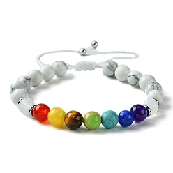 Platinum Chakra Natural & Synthetic Mixed Stone Braided Bead Bracelets, Adjustable Nylon Thread Bracelet for Women, Platinum, Inner Diameter: 2-1/8~3-3/4 inch(5.4~9.4cm)
