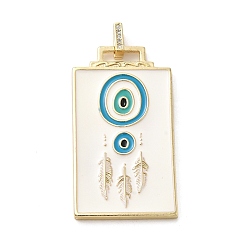 Белый Кулон из латуни микропаве с фианитами и эмалью, прямоугольные, белые, 45.5x25.5x2.5 мм, отверстие : 4.5 мм