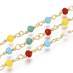 Разноцветный Круглые стеклянные бусины из латуни ручной работы, с катушкой, пайки, реальный 18 k позолоченный, красочный, 11~12.5x3~3.5 мм