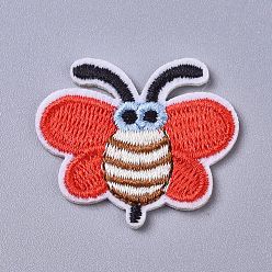 Orange Computerized Embroidery Cloth Iron on/Sew on Patches, Costume Accessories, Appliques, Bees, Orange Red, 31.5x37x1.5mm