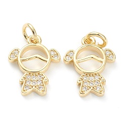 Настоящее золото 18K Латунные микропаве прозрачные подвески с фианитом, долговечный, девушка, реальный 18 k позолоченный, 15x11.5x2 мм, отверстие : 3 мм