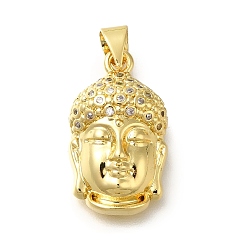 Настоящее золото 18K Покрытие стойки латунь с подвесками из фианита, долговечный, без свинца и без кадмия, прелести будды, реальный 18 k позолоченный, 21x12x6 мм, отверстие : 4x3.5 мм