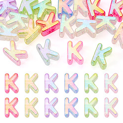 Letter K 20Pcs UV Plating Transparent Acrylic European Beads, Large Hole Iridescent Beads, Mixed Color, Letter K, 20.5x15.5x13.5mm, Hole: 6mm