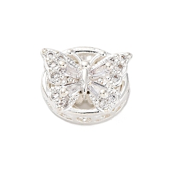Серебро Стойки обшивки латунь микро проложить кубического циркония бусы, со стеклом, долговечный, без свинца и без кадмия, овальные с бабочкой, серебряные, 9x12x6 мм, отверстие : 1.8 мм